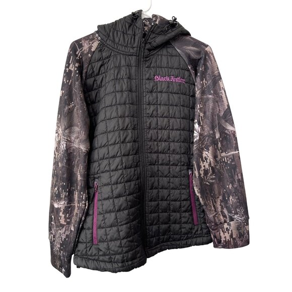 Black Antler Puffer Jacket Size Large Quilted Full Zip Long Sleeve Camo Outdoor - Picture 1 of 8